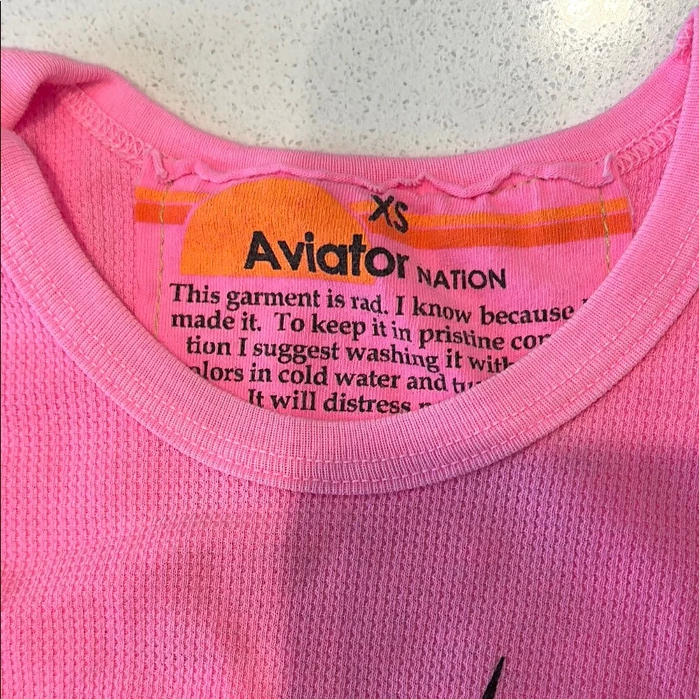 Aviator Nation Pink Long Sleeve Tee with Black Lightning Bolt - Picture 4 of 6